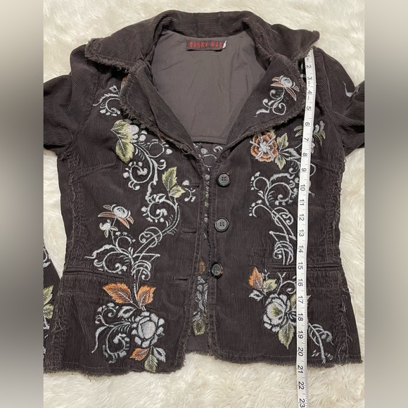 Johnny Was Corduroy Embroidered Floral Jacket, Brown, Women’s Small